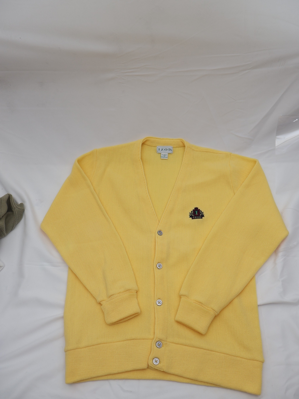 Izod Soft Yellow Men’s V-Neck Cardigan with Crest